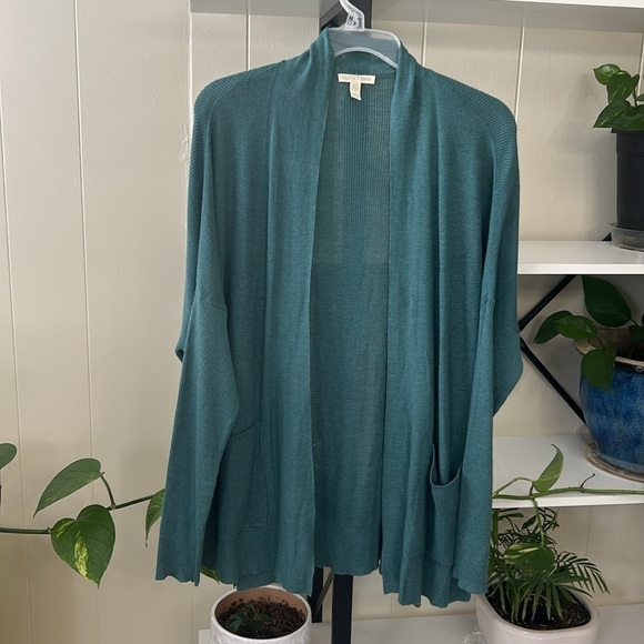 Eileen Fisher Teal Slouchy Open Cardigan Sweater Silk Organic Blend Cotton XS - Picture 7 of 10